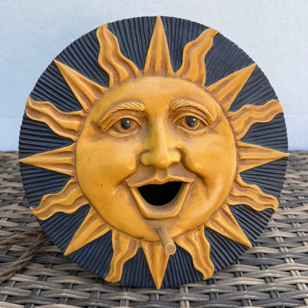 Vintage Celestial Sun Face Birdhouse Wood Hanging Philippines Whimsigoth 9"